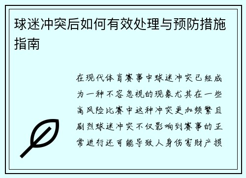 球迷冲突后如何有效处理与预防措施指南